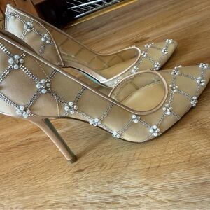 Betsey Johnson Tan Heels with Crystal Embellishments